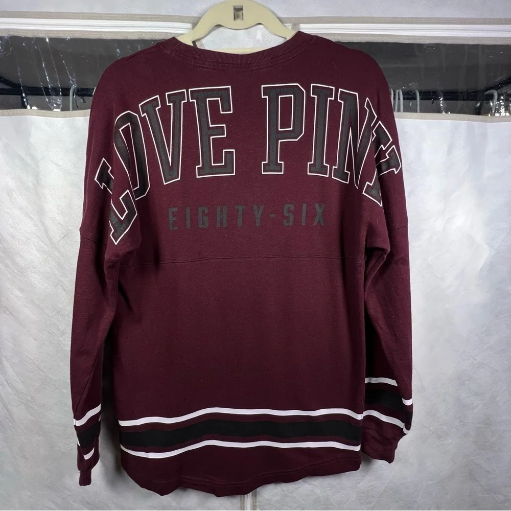Pink Sweatshirt Womens XS Maroon Long Sleeve Scalloped Pullover